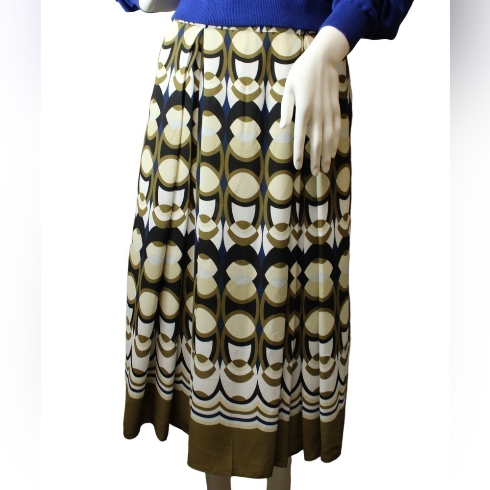 H&M Women’s Geometric Printed Pleated Midi Skirt Size 8 - Picture 2 of 13
